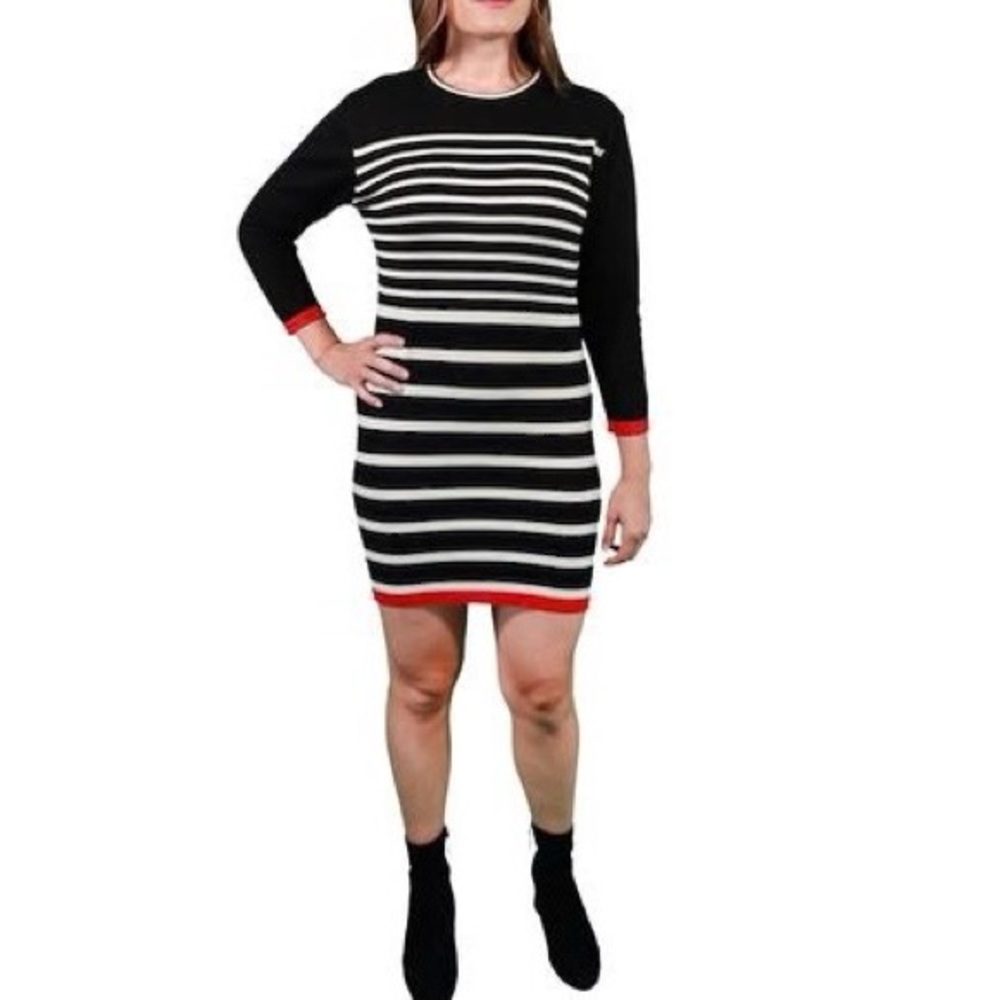 Area Stars Black White Red Cotton Striped Sweater Dress Sz L